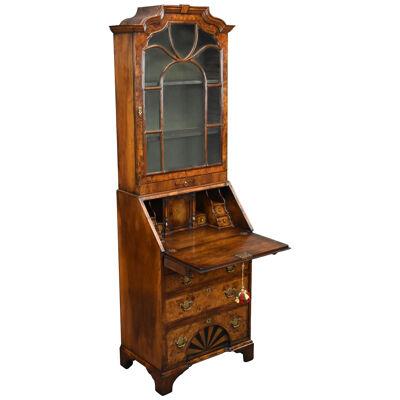 Antique Queen Anne Style Walnut Bureau Bookcase