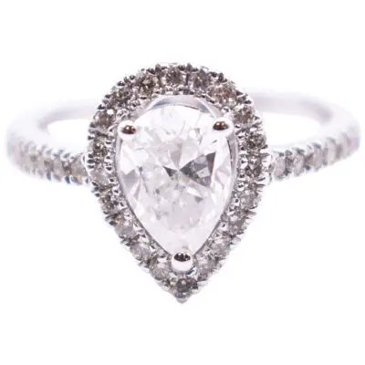 18K White Gold 1.18 Carat Pear Shaped Diamond Engagement Ring
