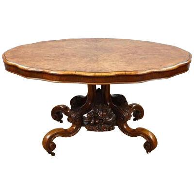 19th Century English Victorian Burr Walnut Loo Table