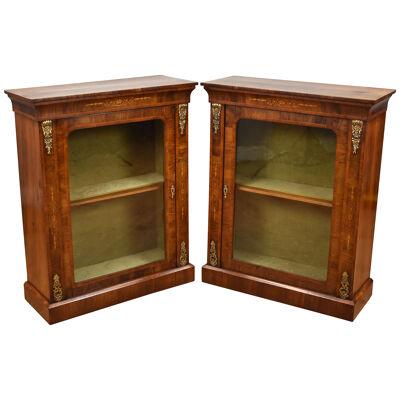 Pair of Victorian Figured Walnut Pier Cabinets