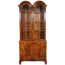Antique Burr Walnut Queen Anne Style Bookcase