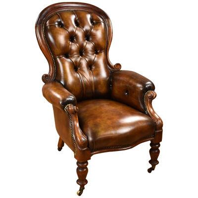 Victorian Mahogany Hand Dyed Leather Armchair