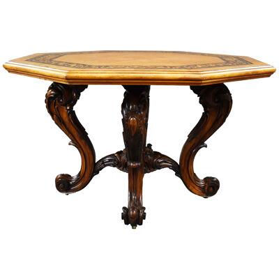 Victorian Burr Walnut & Marquetry Inlaid Centre Table