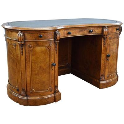 Victorian Burr Walnut Kidney Shaped Desk in the manner of Gillow