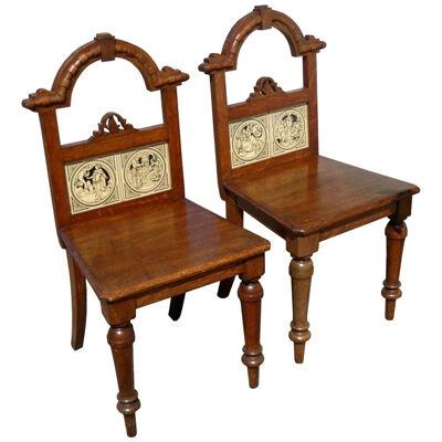 Pair of 19th Century Victorian Oak Hall Chairs