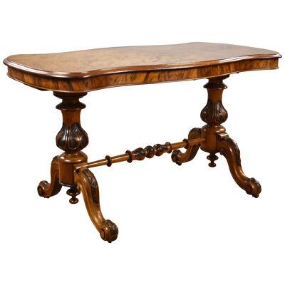 Victorian Burr Walnut Stretcher Table
