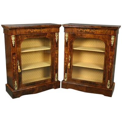 Pair of Victorian Burr Walnut Pier Cabinets