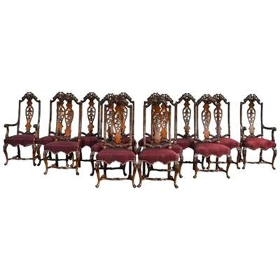 Set Of 14 20th Century English Antique Queen Anne Style Dining Chairs