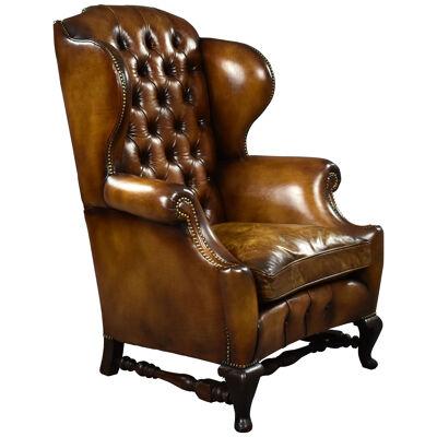 Victorian Hand Dyed Leather Wing Back Armchair