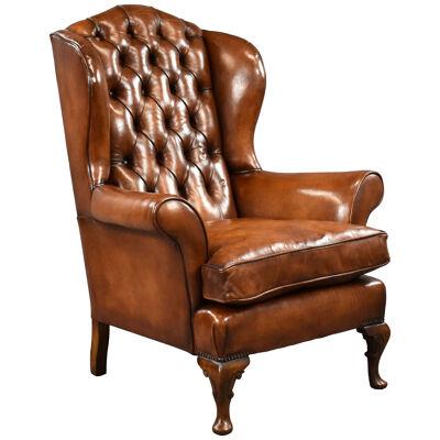 Edwardian Hand Dyed Leather Wing Back Armchair