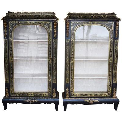 Pair of 19th Century Ebonised Boulle Cabinets