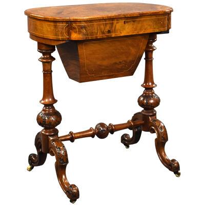 Victorian Burr Walnut Needlework Table