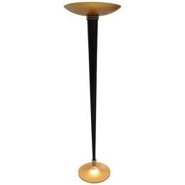 French Art Deco Black & Gold Floor Lamp Torchiere , 1930's