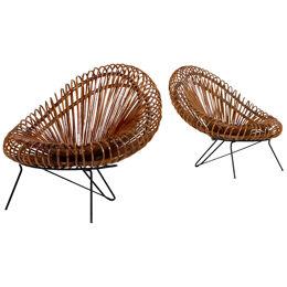 Pair of Wicker Lounge Chairs by Janine Abraham and Dirk Jan Rol for Rougier