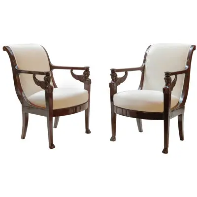 Pair of Empire Armchairs with Caryatids by Henri Jacob, France circa 1800-05