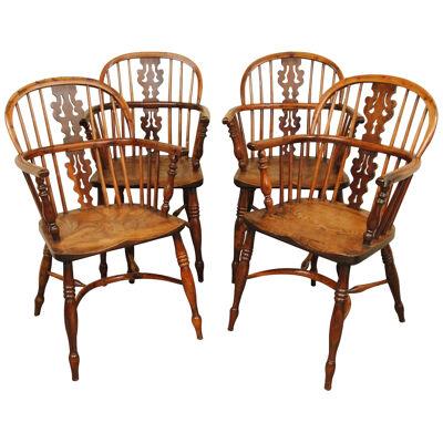 Set of Four Nottinghamshire Yew Wood Armchairs