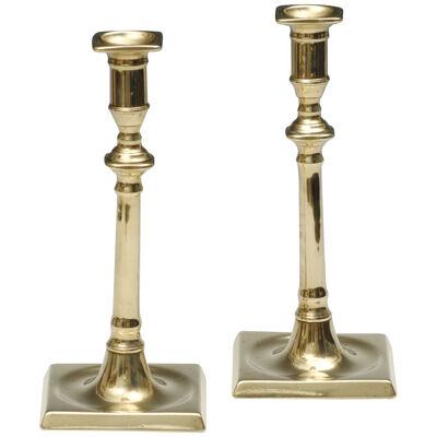 Pair of 18th Century Square Based Brass Candlesticks