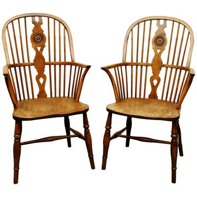Pair of Early 19th Century Thames Valley Yew Windsor Armchairs