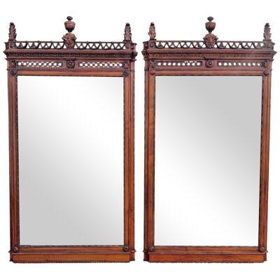 Huge Pair of Regency Style Carved Walnut Full Length Wall Mirrors