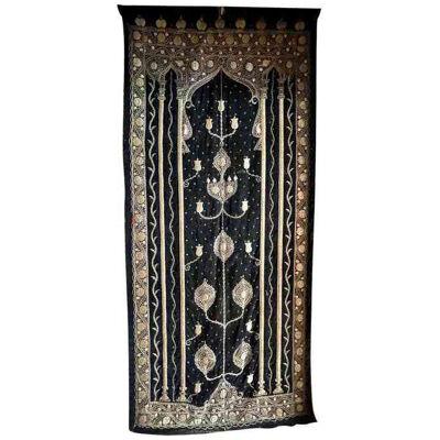 Antique Moroccan Textile Black & Gold Tapestry Rug, 19th Century