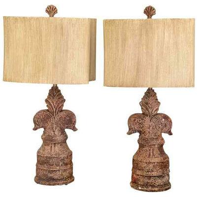 Pair of Steve Chase Terracotta Bedroom Table Lamps, Mid 20th Century