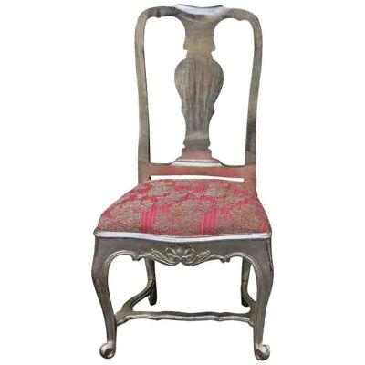 Antique George III Silverleaf Giltwood & Pink Chenille Side Chair, 18th Century