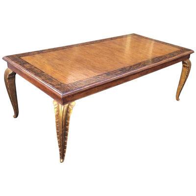 Carved French Dining Table with Giltwood Palm Leaf Legs by Randy Esada