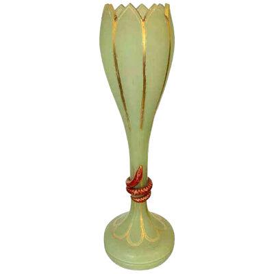 Huge Antique Baccarat Green Opaline Glass Vase, 19th Century