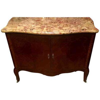 Antique French Inlaid Marble Top Credenza Sideboard by Juan Lanzani