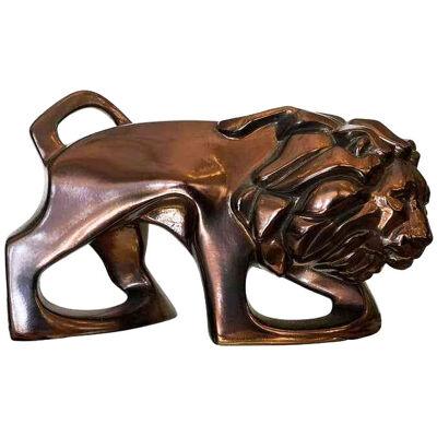 Art Deco Style Carl Schultz Luster Pottery Lion Sculpture, 1970s