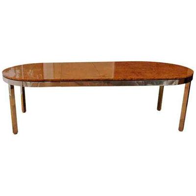 Pace Collection Burl Wood & Chrome Dining Table, 1979