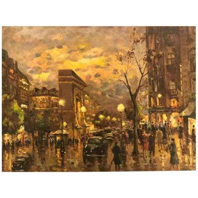 Original French Oil Painting of Porte St Dennis Paris, Early 20th Century