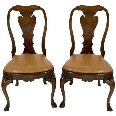 George III Style Burton Ching Burl Walnut Dining Chairs, 1990s