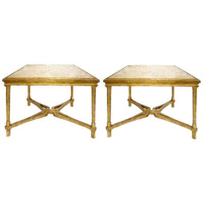 Pair of Regency Style Giltwood Designer Marbella Side Tables by Randy Esada