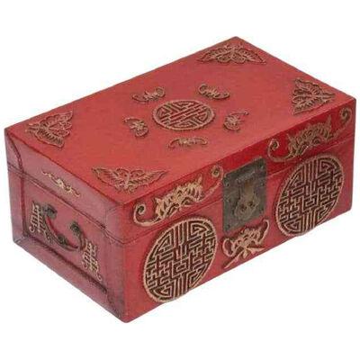 Antique Chinese Red Lacquer Lock Box, 19th Century