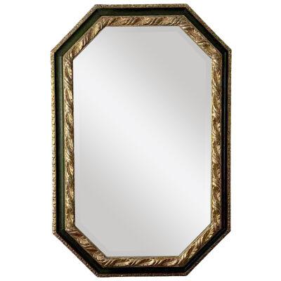 Hand Carved Ebanista White Gold & Dark Green Octagonal Mirror
