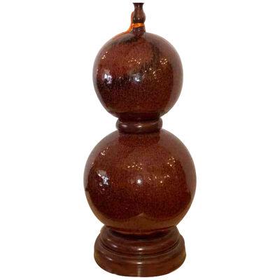 Vintage Mid-Century Modern Red Majolica Pottery Double Gourd Lamp, 1990s