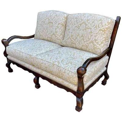 Cal-Mode Rustic Dark Oak French Country Down Filled Settee Sofa