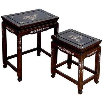 Pair of Vintage Japanese Mother of Pearl Inlaid Rosewood Nesting Tables