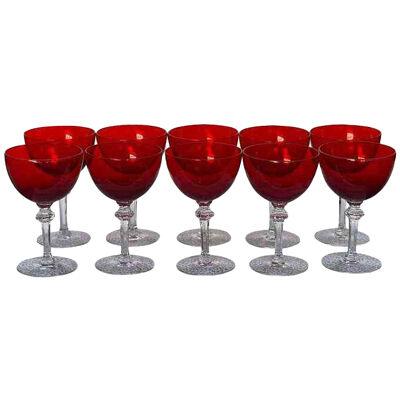 Set of 10 Art Deco Morgantown Red Wine Glasses Champagne Stems, 1930s