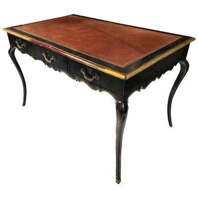 Alfonso Marina Louis XV Black & Gold Leather Top Writing Table Desk