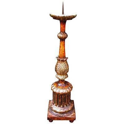 Antique Italian Polychrome and Giltwood Alter Candlestick, 18th Century