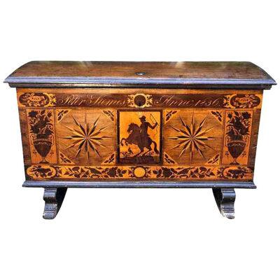 Antique Early 19th Century Italian Inlaid Hope Chest Trunk, circa 1836