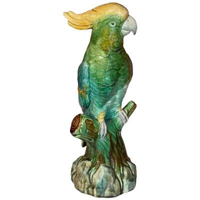 Antique Minton Majolica Pottery Parrot Sculpture, 19th Century