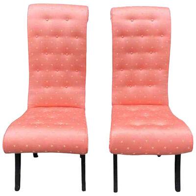 Pair of Mid-Century Hollywood Regency Scroll Back Chairs with Scalamandre Fabric