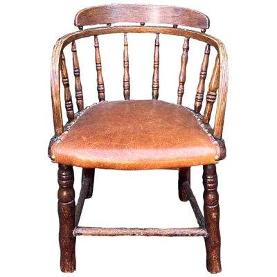 Antique Child’s Windsor Barrel Chair with Leather Seat