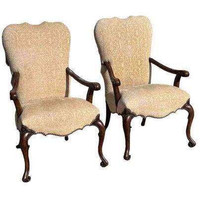 Pair of Therien Studio Workshops for Dessin Fournir Volute Arm Chairs