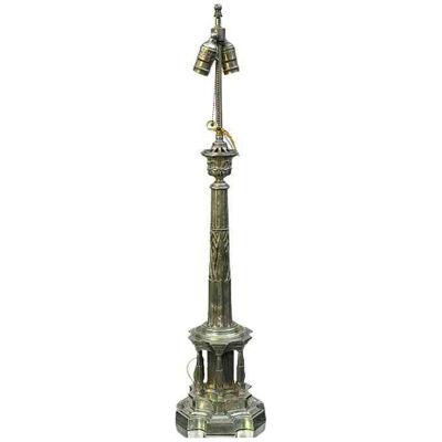 Antique Empire Bronze Column Table Lamp, Early 19th Century