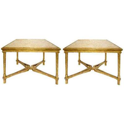 Pair of Regency Style Giltwood Designer Marbella Side Tables by Randy Esada