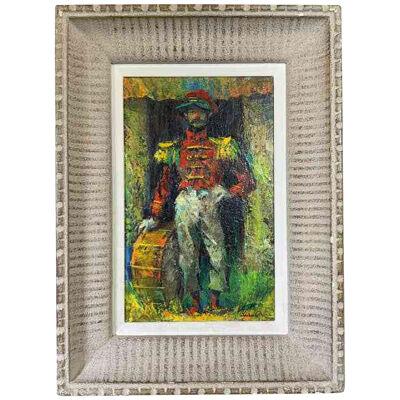 Vintage Mid-Century Modern Iver Rose Oil Painting of a Clown Soldier